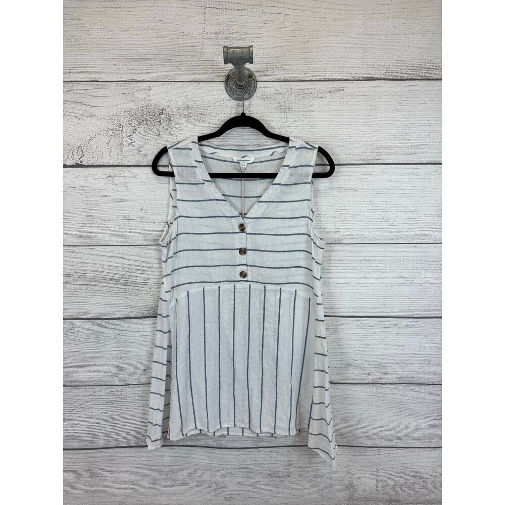 Beach Lunch lounge Women's White & Blue Stripe Sleeveless Top Size Medium